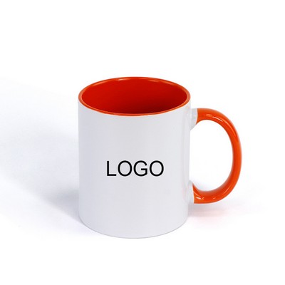 12Oz Ceramic Coffee Mugs W/ Colored Handle