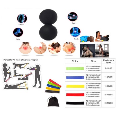 Promotek iBank® Double Massage Ball + Fitness Resistance Bands Set (Black)