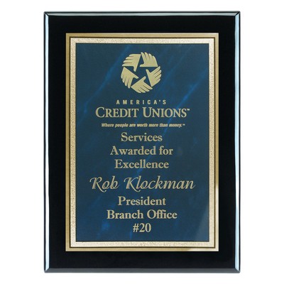 Plaque - 9"x12" Piano Wood Plaque w/ Blue Frosted Marble Plate (7"x10")