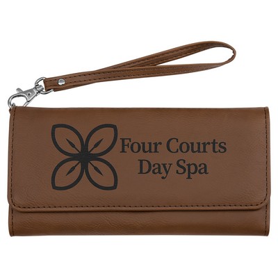 7.5" x 4" Dark Brown Leatherette Wallet with Strap