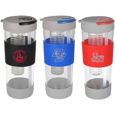 24 Oz. Fusion Glass Bottle w/Built-In Fruit Infuser and No-Slip Silicone Sleeve