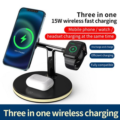 15W Wireless Charger Stand 3 in 1 Fast Charging Magnetic Desktop Wireless Charger