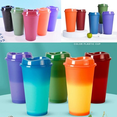 16oz Heat-Sensitive Color-Changing PP Plastic Drink Cup with Lid