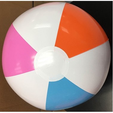 16" Inflatable Beach Ball Pink,Orange,Light Blue Alternating with White