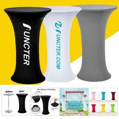 35 x 43 Inch Spandex Cocktail Table Cover, Custom Printed Table Cover With Round Base