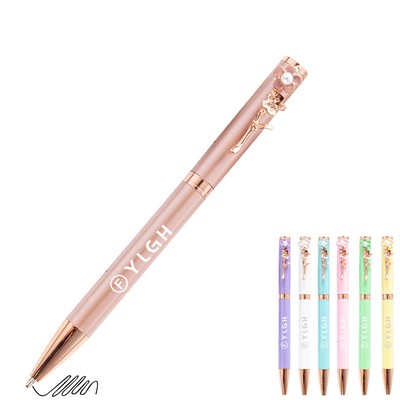 Metal Pen With Flower Clip