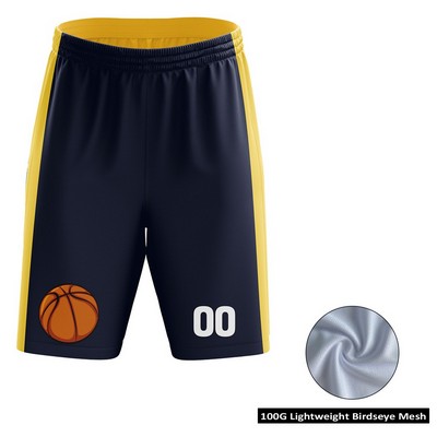 Unisex and Kids' Sublimation Basketball Standard-Length Shorts - 100G Lightweight Birdseye Mesh
