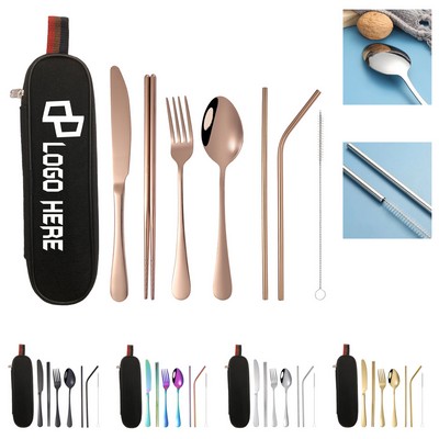 Reusable Stainless Steel 7-Piece Cutlery Set W/ Case