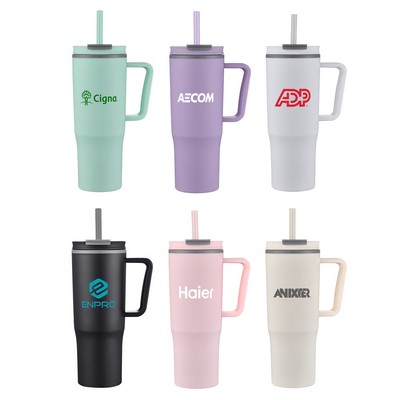 30oz. Double Wall Mug with Handle and Straw
