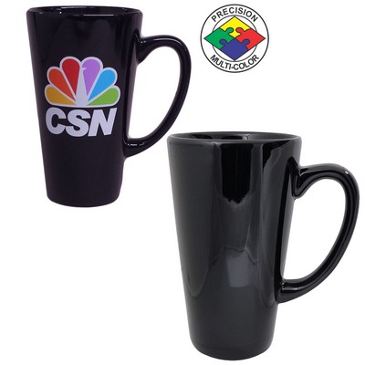 15 Oz. Vitrified Black Cafe Latte Mug - Screen Printed