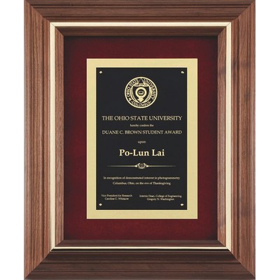 Walnut/Gold Inlay Frame with Black Brass Plate on Red Velour, 14-1/2"x17-1/2"
