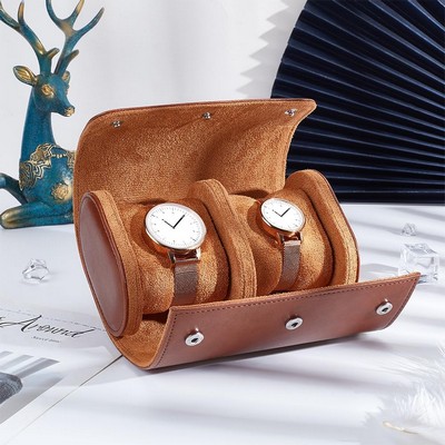Premium Leather Travel Case, Double Jewelry Watch Roll,Gift Box with Pillow,Storage Organizer,Divide