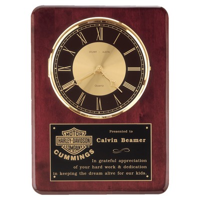 Rosewood Piano Finish Clock, Brass Bezel & Black/Gold Dial