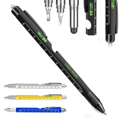 9 In 1 Multi Tool Pen w/Ruler & Screwdriver & Bottle Opener & Level Gauge & Stylus & LED Flashlight