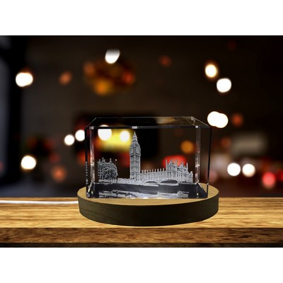 House of Parliament and Elizabeth Tower 3D Engraved Crystal Collectible Souvenir