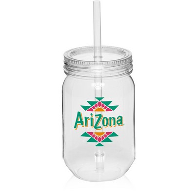 Plastic Mason Jars with Straw 24 oz