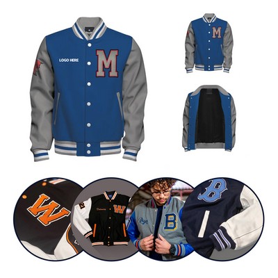 Leather Wool Varsity Jacket XS-4XL