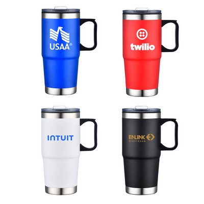 24oz. Double Wall SS / PP Mug with Clear Closure Lid and Handle