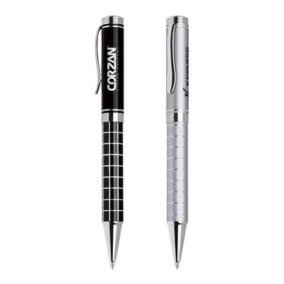 Grid Barrel Ballpoint Twist Metal Pen