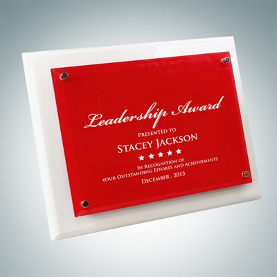 White Wood Plaque Floating Red Glass Plate (Small)