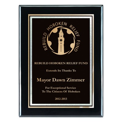 Plaque - 7"x9" Jet Black High Gloss Piano Wood Plaque with Black Florentine Plate (5"x7")