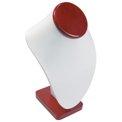 White Leatherette Necklace Display w/Rosewood Trim