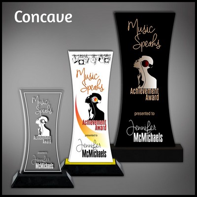 11" Concave Clear Budget Line Acrylic Award in a Black Wood Base