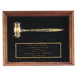 American Walnut Plaque w/Electroplate, Metal Gavel & Maroon Velour Background (10"x 13")