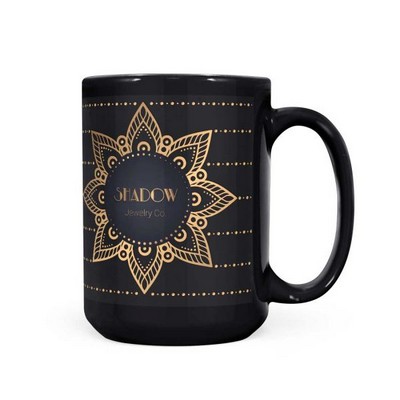15 oz. Black Ceramic Coffee Mug with White Patch - Sublimation