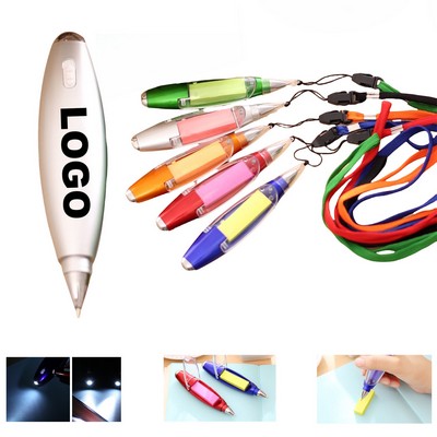 4-in-1 Portable Multifunctional Ballpoint Pen With Sticky Note & Lanyard & LED Light