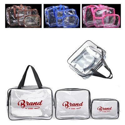 Waterproof 3-Piece Clear PVC Zippered Makeup Bag Set