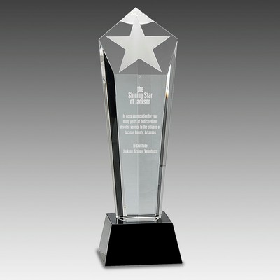 11.75" Crystal Frosted Star Column on Black Pedestal Base