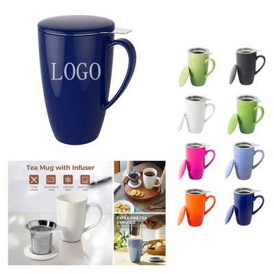 Porcelain Infuser Tea Mug with Lid 15oz