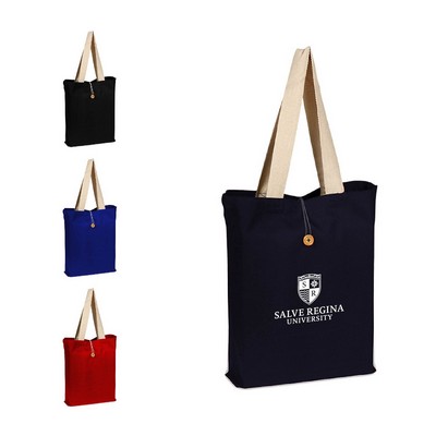 Colored Button-Up Tote with Natural Handles