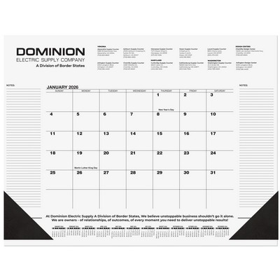 Black Calendar Desk Pad w/One Color Imprint (21¾" x 17")