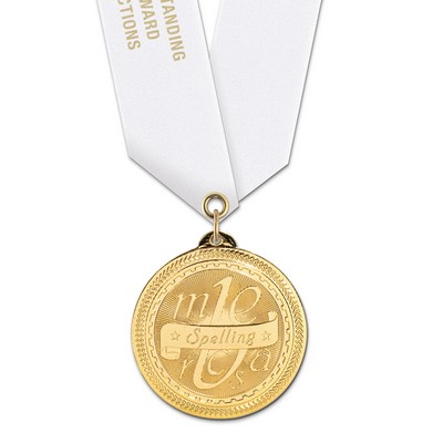 2" Spelling Brite Laser Medal w/ Satin Neck Ribbon