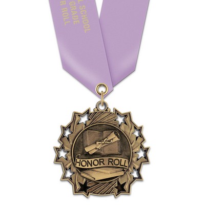 2 1/4" Honor Roll TS Medal w/ Satin Neck Ribbon