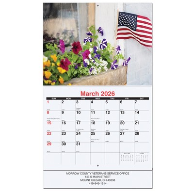 Old Glory Monthly Wall Calendar w/Staples (10 5/8"x18¼")