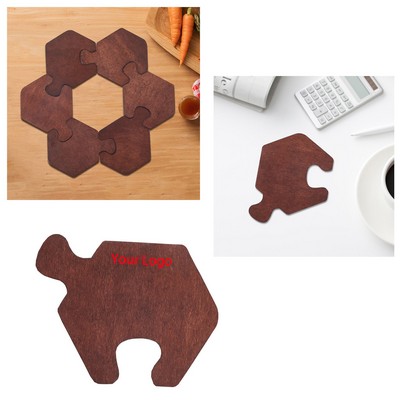 Wooden Flower Shape Puzzle Coaster Set