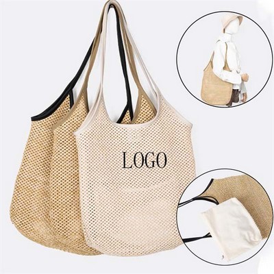 Oversized Straw Tote Bag W/ Inner Pouch