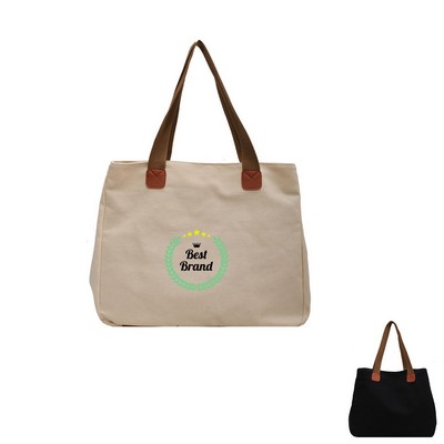 Canvas Tote Bag with Magnetic Snap Closure