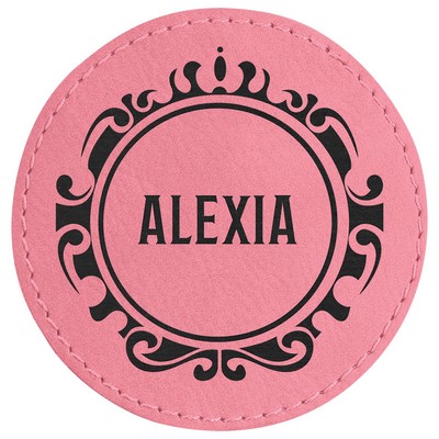 3" Round Pink Leatherette Patch with Adhesive