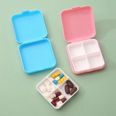 Square PP Plastic 4-compartment Pill Box