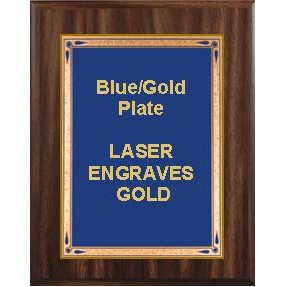 Walnut Plaque 7" x 9" - Blue/Gold 5" x 7" Teardrop Plate