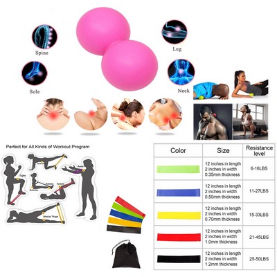 Promotek iBank® Double Massage Ball + Fitness Resistance Bands Set (Pink)