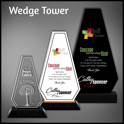 7" Wedge Tower Clear Budget Line Acrylic Award on a Black Base