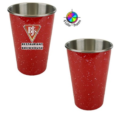 16.5 Oz. Red-Silver Speckled Enamel Pint Glass (4 Color Process)