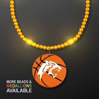 Yellow LED Bead Necklace with Basketball Medallion - Domestic Imprint