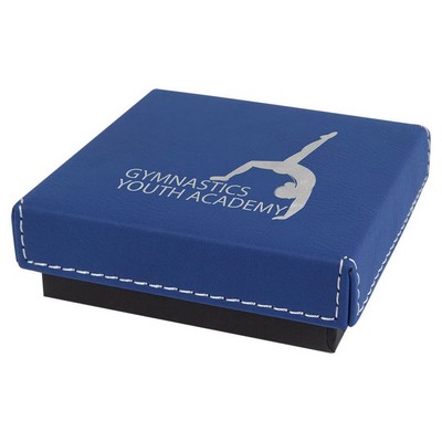 3 1/2" x 3 1/2" Blue/Silver Medal Box with Leatherette Lid