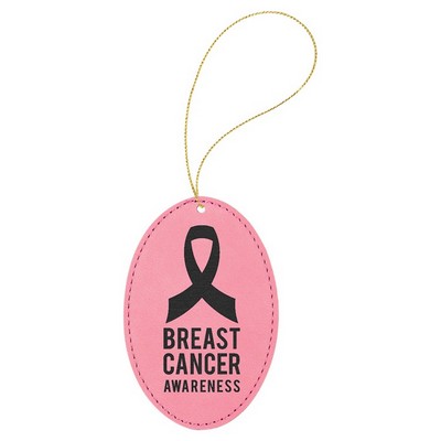 Pink Leatherette Oval Ornament with Gold String